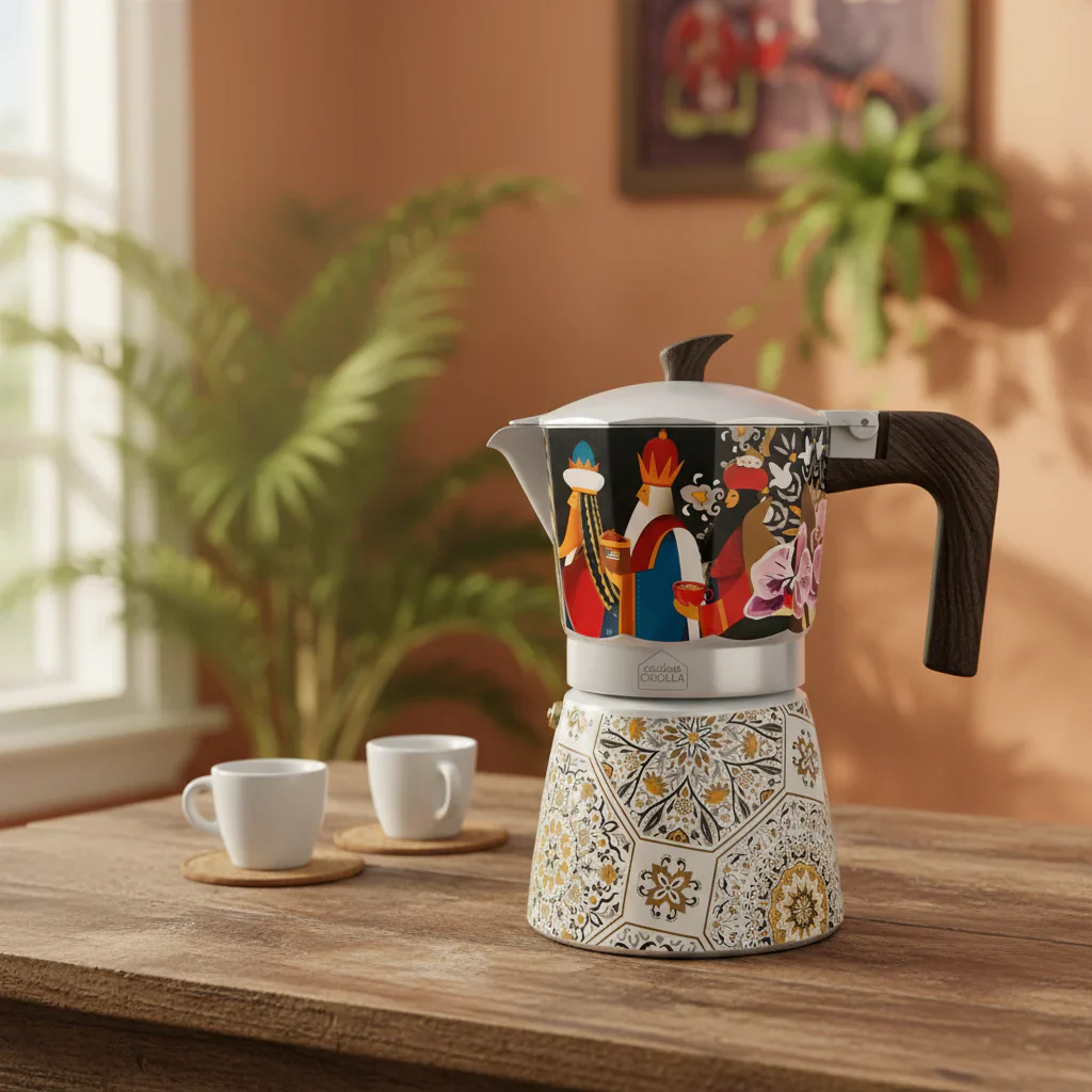 Cocina Criolla Limited Edition Moka Pots (Greca) - "Mosaico de Reyes" Design - Image 2