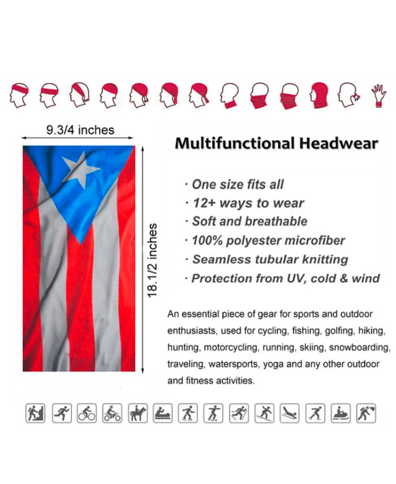 Unisex Puerto Rico Flag Neck Gaiter - Image 3